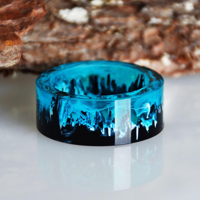

Blue Rings For Women Men Fashion Jewelry Wooden Inside Magical World In A Tiny Resin Finger Ring Female Party Wedding Gift