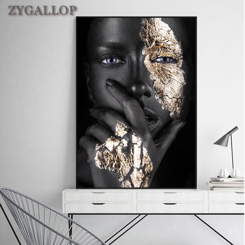 

Gold and Black Woman Canvas Painting African Women Posters and Prints Cuadro Modern Wall Art Pictures for Living Room Decoration