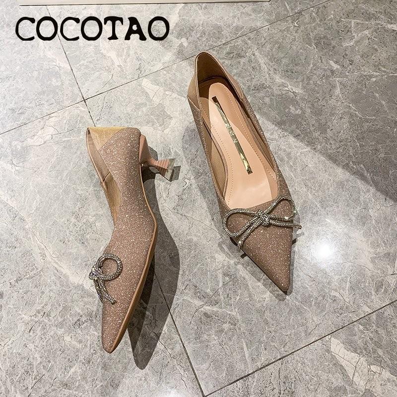 

All-match Simple Temperament Rhinestone Bow High Heels Female Fairy Style Autumn 2020 New Fashion Stiletto Pumps1, Green