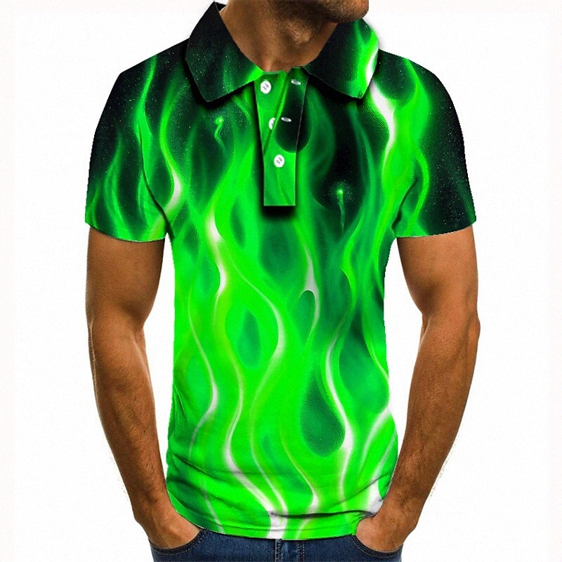 Chemise de golf pour hommes Shirt Tennis Chemise 3D Imprimé graphique Imprimés Flame Collier Street Bouton Casual Bouton à manches courtes Haut C