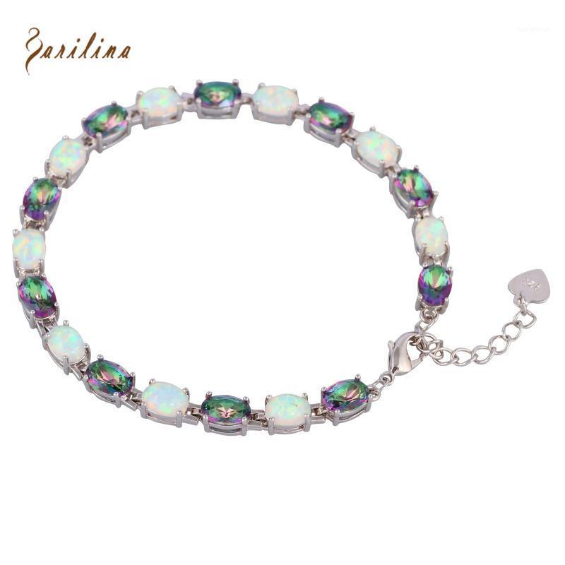 

Rainbow Mystic Cubic Zirconia White Fire Opal Silver Color Overlay Bracelets For Teen Girls 21cm 8.26 Inch B4631