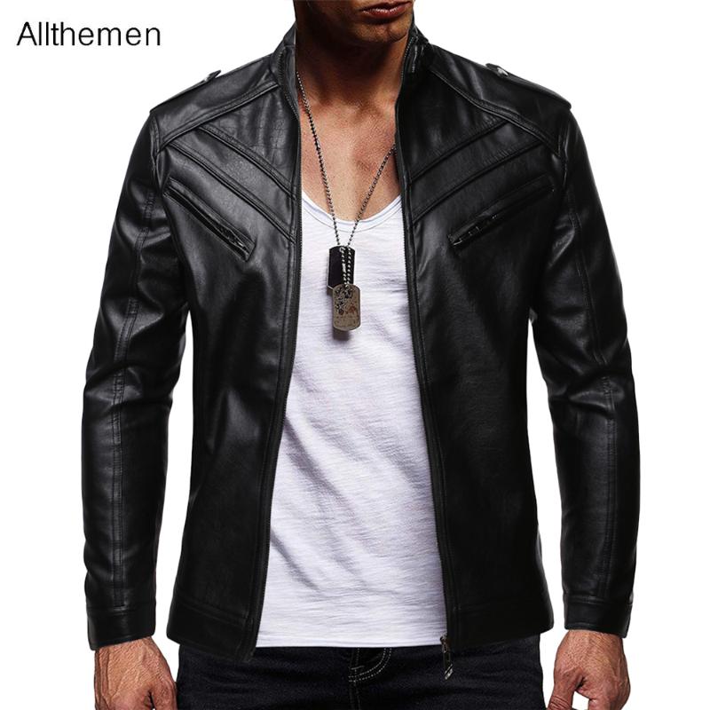 

Allthemen Men' Winter Jacket Leather Jacket Men Causal Busniess Stand Collar Coats Motor Biker Vintage Fleece Leather Outwear, Black