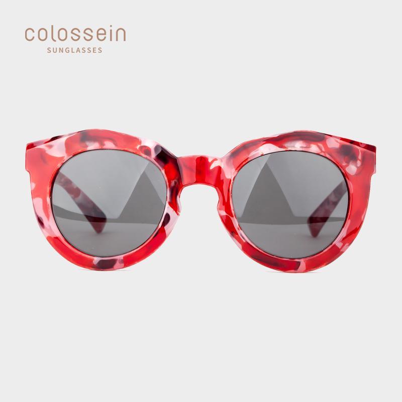 

COLOSSEIN Cat Eye Women Sunglasses Mirror Round Lens Color Mottled Thick PC Frame Sun Glasses UV400 Party Nightclub Glasses1