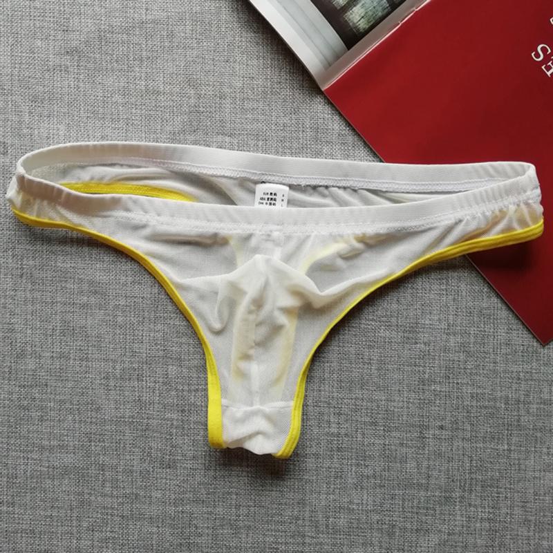 

Men Sexy Low Waist Transparent Ultra-thin Breathable Thong Briefs Underwear Sexy Mesh Men's Underwear Thong, Black