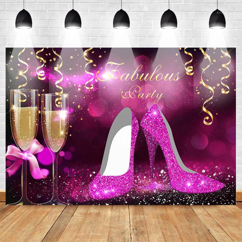 

Fabulous Party Backdrop for Lady High Heels Champagne Birthday Banner Props Background Bokeh Shiny Pink Photography Backdrops1