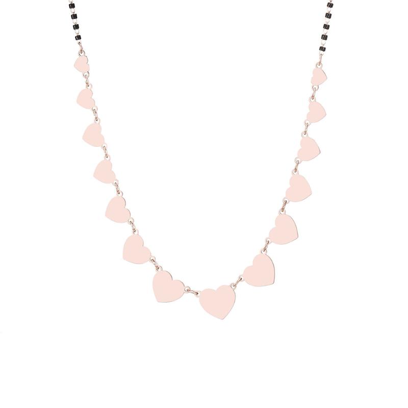 

New Stainless Steel Necklace For Women Rose Gold Silvery Heart Pandent Black Crystal Chain Necklace Woman Choker Trendy Jewelry