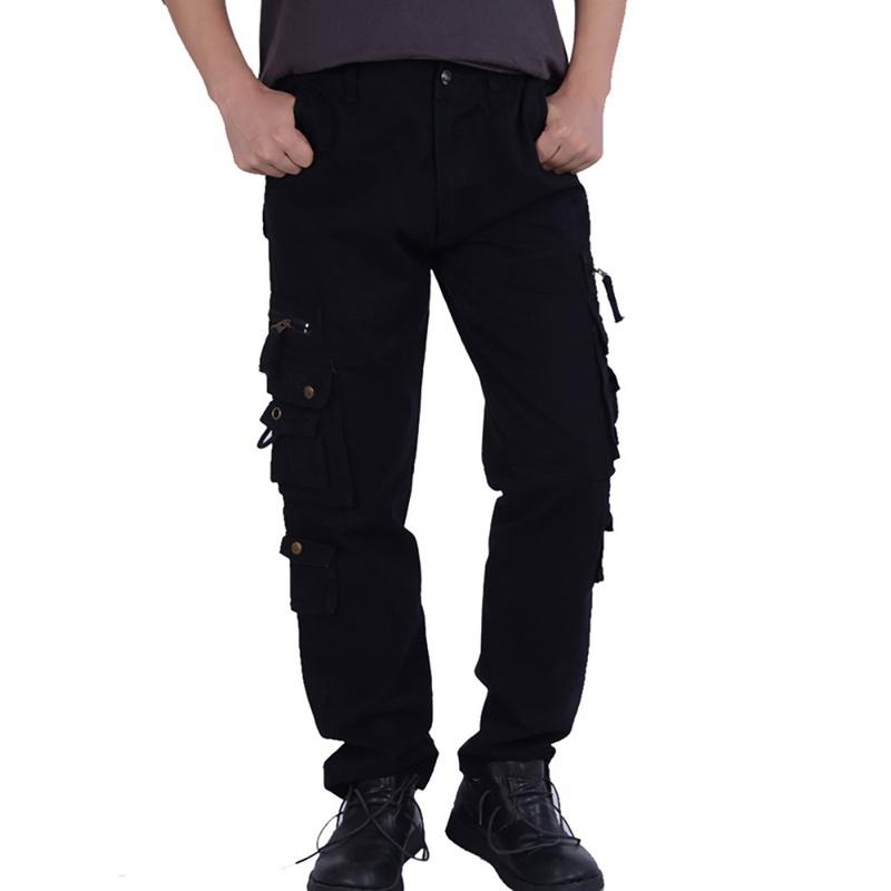 

VERTIVE New Men Pure Color Multi-pocket Men Sports Pants Loose Zipper Casual Cargo Pants Outdoor Workout Running Sports Wear