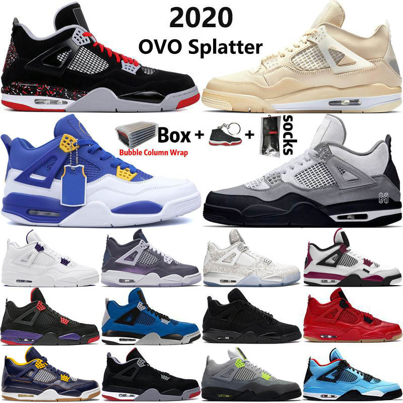 

2020 new arrival high top 4 4s Jumpman men basketball shoes White X Sail metallic purple OVO Splatter mens Sports Sneakers Size 13, 47