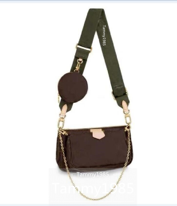 

Best Quality Women hot sell 3pcs Leather Handbags Multi Pochette Accessories Purses Brown Flower Mini Pochette Cross body Bag Shoulder Bags, Red straps