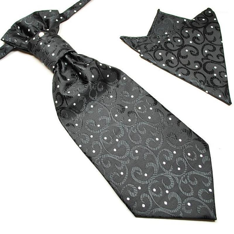 

neck tie set cravat ascot hanky wedding floral ties for men Wedding Handkerchief Pocket square 2pcs in 1 gifts1, Black;gray