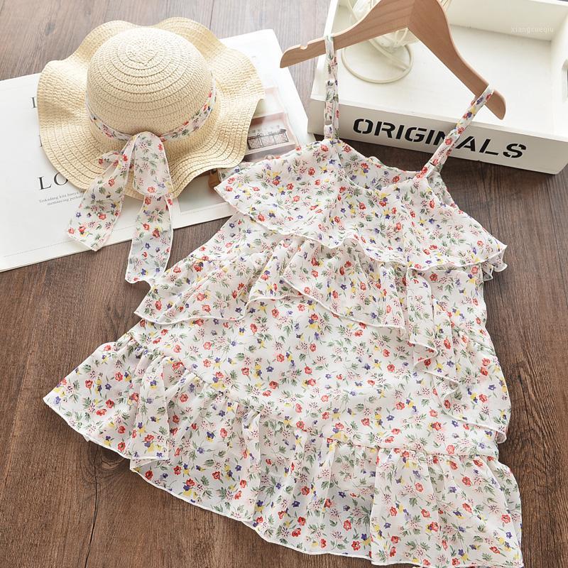 

Casual Girls Dress Summer with Hat 2 Pcs Suit Children Clothes Baby Girl Kids Princess Dresses Print Flower Party Dress1, Ah371 beige