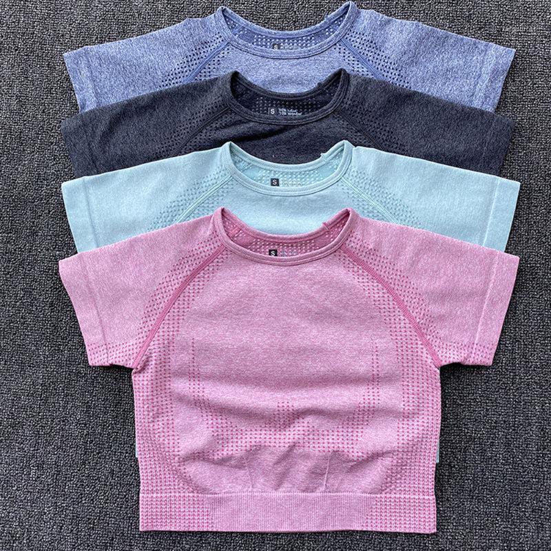 

Yoga Crop Top Women Fitness Yoga Top Sport Shirt Women Short Sleeve Gym Workout Shirt Workout Clothes For Shirts1, Gray sport top