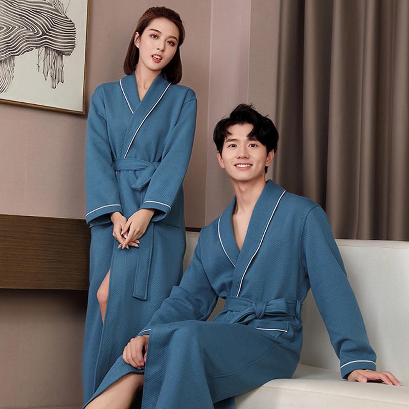 

Sleeprobe Lengthen Lovers Robe New Autumn Winter Thick Cotton Air Layer Robe Men Women Robes Warm Bathrobe Soft Warm kimono, Caramel for men