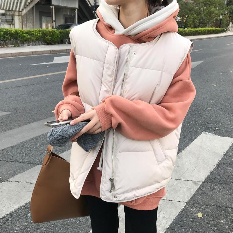 

Women's Winter vest Zipper Coat 2021 New striped down jacket Cotton jacket Pike Women's warm thick large pocket coat shirt with, Black