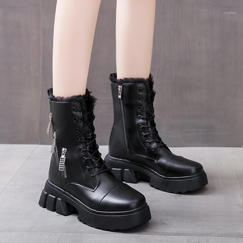 

Rimocy Fashion PU Leather Winter Boots Women Height Increasing Chunky Platform Shoes Woman Metal Zipper Plush Ankle Snow Boots1, White