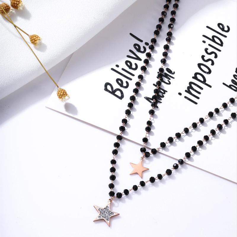 

Stainless Steel Stars Pendant Necklace For Women Rose Gold Crystal Pentagram Choker Necklaces Party Gift Collar mujer 2020 New