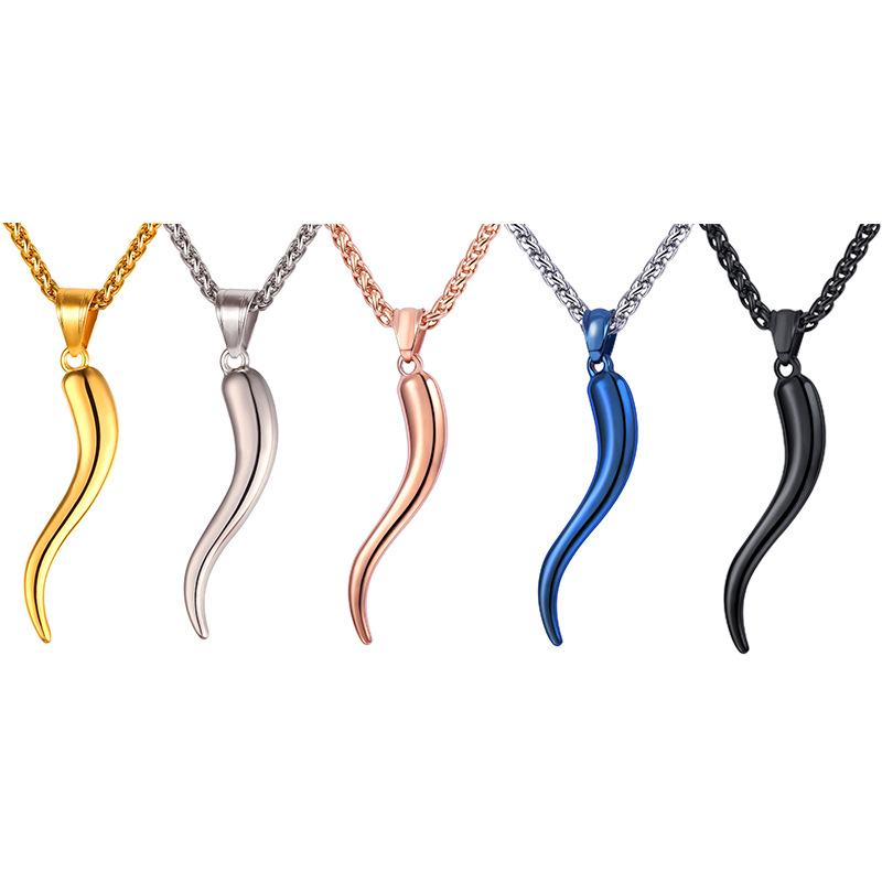 

Italian Horn Necklace Amulet Stainless Steel Pendants & Chain For Men/Women Gift Hot Fashion Jewelry Accessories