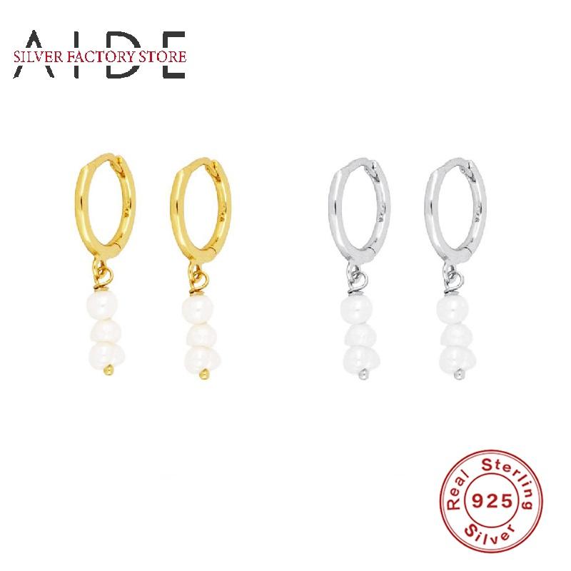 

AIDE Pearls Drop Dangle Earrings Hoops 925 Sterling Silver Earrings For Women Silver Jewelry Earring Pendientes kolczyki