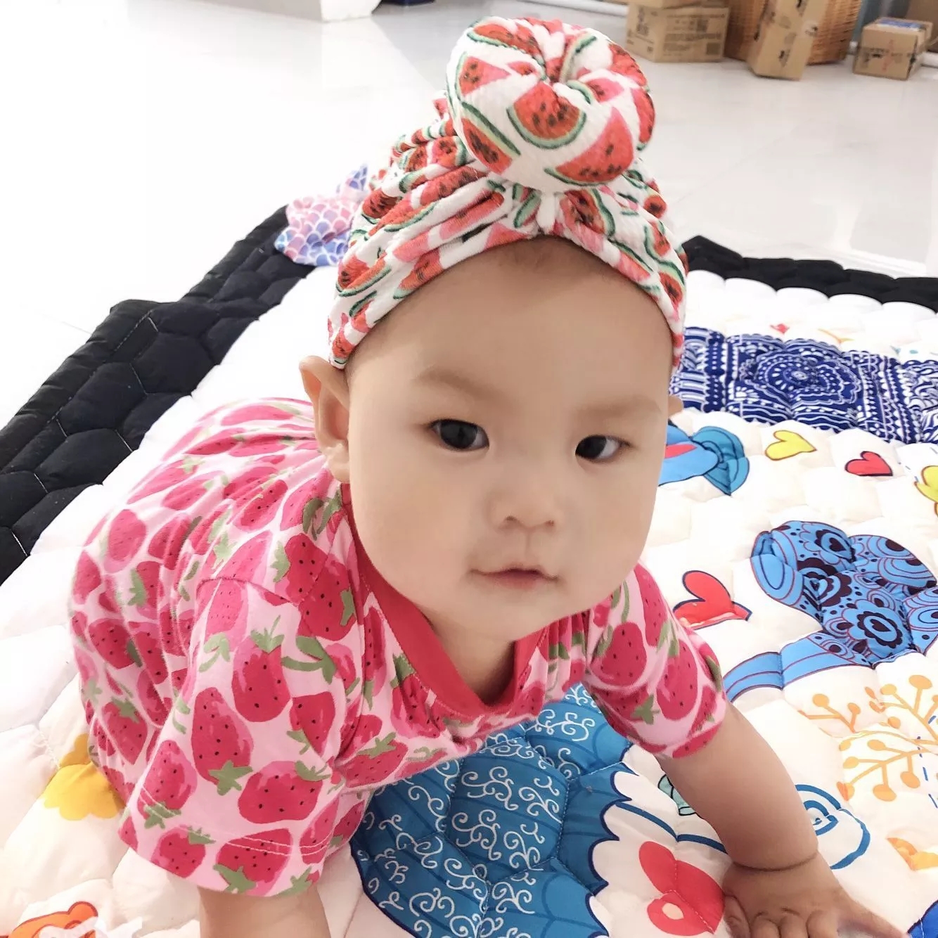 

18*16 CM Four Leaf Clover Warm Hat Printed Fruit Pattern Baby Girls Tonut Cap Birthday Gift Outdoor Decoration, Multi