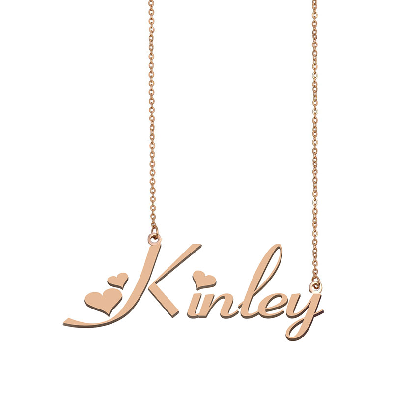 

Kinley Name Necklace Custom Nameplate Pendant for Women Girls Birthday Gift Kids Best Friends Jewelry 18k Gold Plated Stainless Steel, Silver