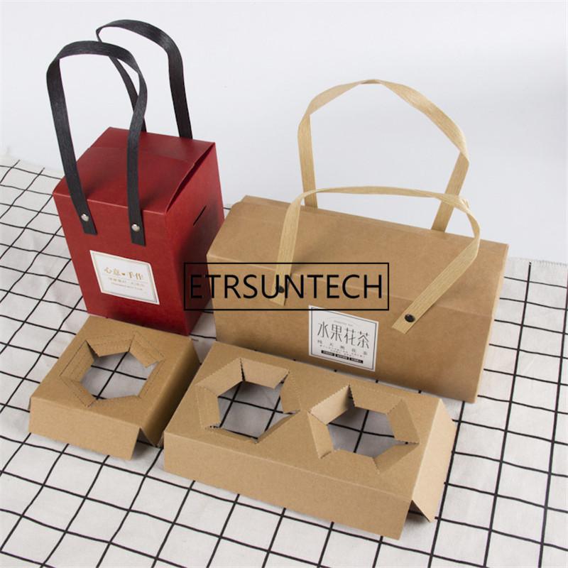 

100pcs/lot 2 Size kraft paper gift box With handle honey jam brown sugar box Candy
