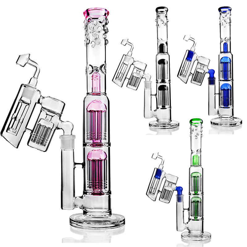 

Straight Tube Bong Glass Smoking Pipes Double Arm Tree Perc Bong with Handmade Glass for Smoking with Ash Catcher Banger Bong