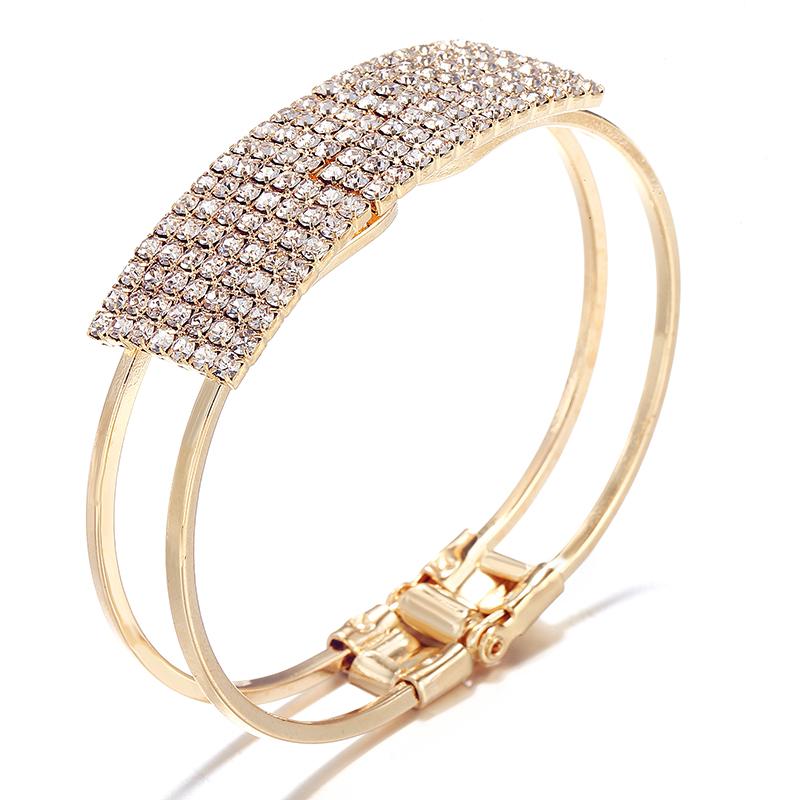 

Fashion Ladies Gold Bangles & silver Plated With Rhinestones Charm Wide Cuff Open Bracelets Bangles For Women Luxury Jewelry