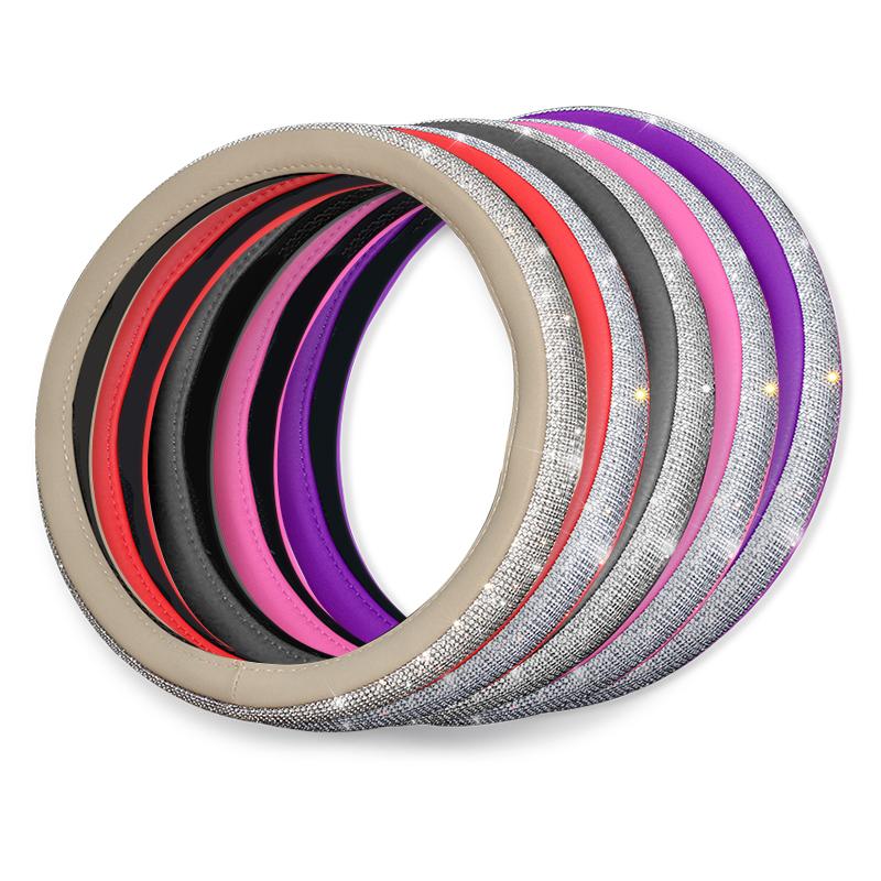 

Car PU Leather Steering Wheel Cover Universal Bling Car Interior Auto Decoration Steering-Wheel Covers Protectors Accessories