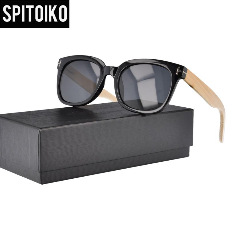 

SPITOIKO Mirror polarized sunglasses spring hinge bamboo temple sunshades UV400 lens 1209