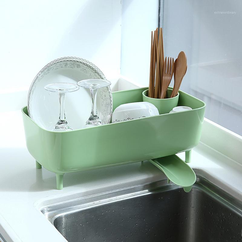 

1pcs Plastic Dish Drying Rack Dish Drainer Utensil Organizer For Kitchen Storage Racks Holders Home Supplies - Green White1