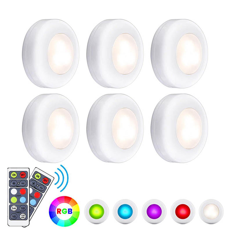 

LED Closet Lights RGB Puck Light-ing 16 Colors Wireless Under Cabinet Lighting Battery Powered Night Light with Remote Control Dimmer & Timing