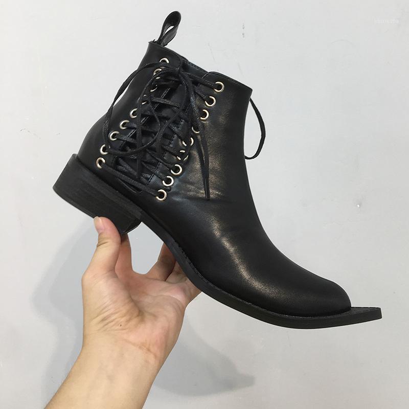 

DEAT 2021 New Autumn / Winter Fashion Casual Pointed Thick Heel Leather Motorcycle Shoes Women Short Cool Boots SF9221, Black