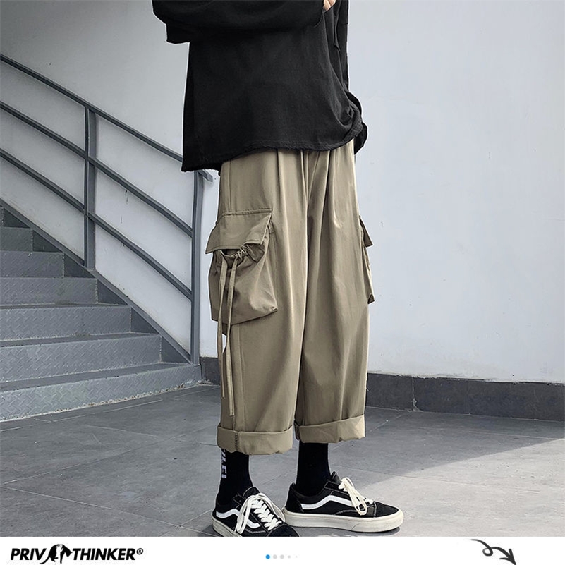 

Privathinker Side Big Pocket Men Harem Pants Solid Color Man Loose Straight Pants Streetwear Men's Casual Wide Leg Pants 201109, Gray
