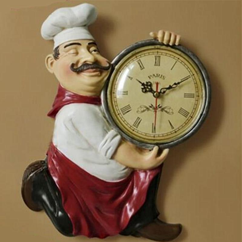 

Free Shipping American Home Decor Polyresin Chef Wall Clock Barroom Ornament Quartz Watch Decoration 3D Single Face 130mm Dial