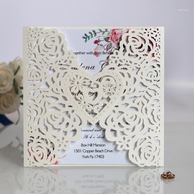 

10Pcs Wedding invitations heart flower pattern greeting cards laser cut paper cards wedding birthday party postcards1