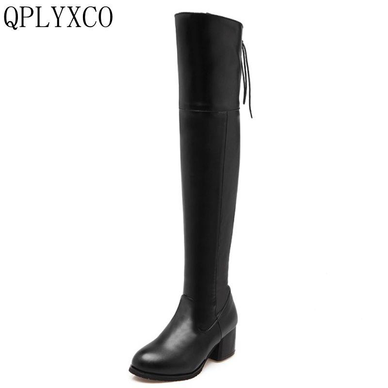 

QPLYXCO New Fashion Sexy Big size 33-47 Russian ladies long Boots autumn winter warm over the knee Boots Women High heels S003, Black without fur