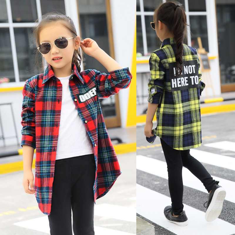 

Blouses Baby Girl Autumn Cotton Shirt for Teens Kids Plaid Blouse Big Size 4 6 8 10 12 14 16 Years Girl Clothes Tenages LJ200828, As picture