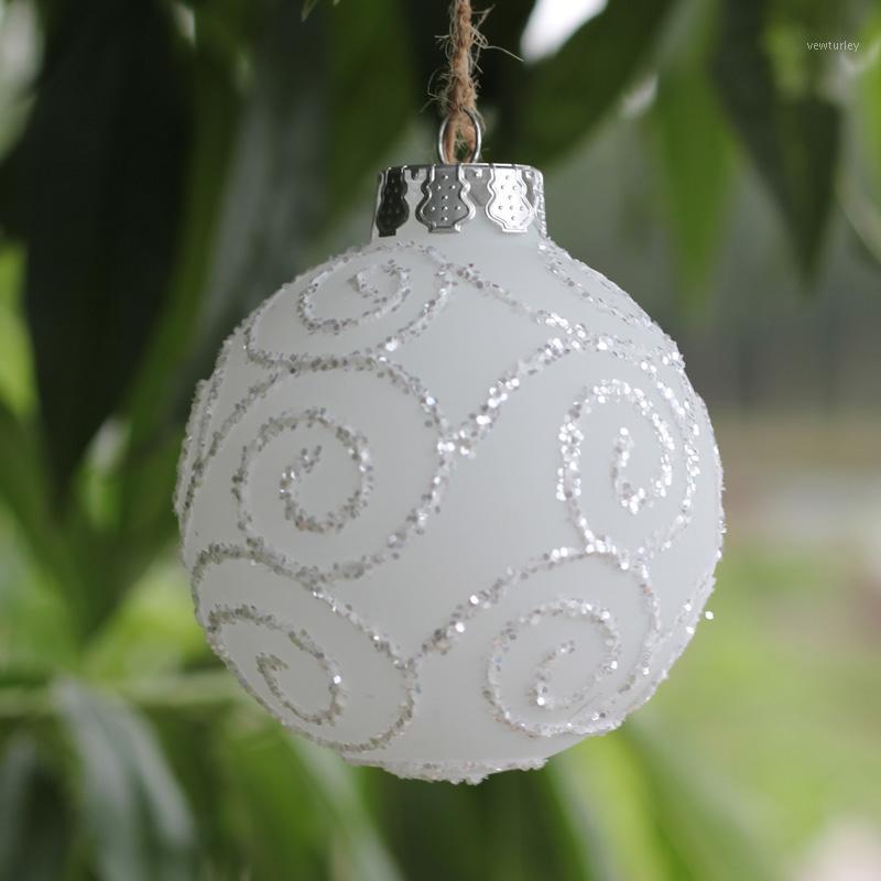 

Factory sale! Frosted White Glass Balls , Christmas Ornaments with Silver Coulds lines design , Xmas pendants Event Party Dia8cm1