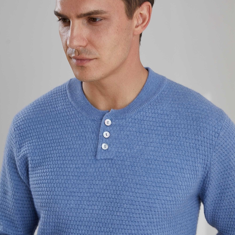 

2021 High quality 100 New Winter Button Neck 3 Long Men's Best Men Shirts Cashmere Mesh Jumpers 2YYQ, Blue