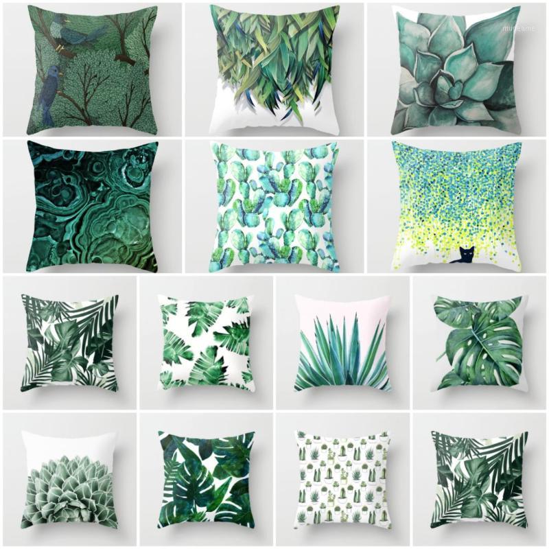 

NEW Modern Green Plants Cushion Cover Geometric Nordic Throw Pillows For Home Decoration Cactus Tropical Decorative Pillowcase1, Beige