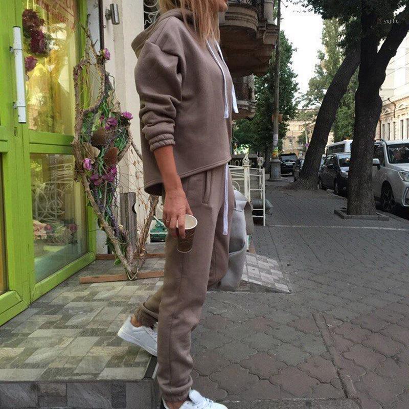 

2020 Women 2 Piece Outfits - Solid Pullover Sweatsuits Long Sleeve Pullover Sweatshirt Skinny Long Pants Fitness Tracksuit Set1, Black