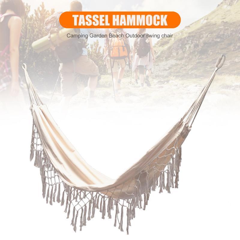 

Backyard Chair Bed Outdoor Camping Hunting Foldable Tassel Canvas Swing Hammock for Household Outdoor Leisure Supply1