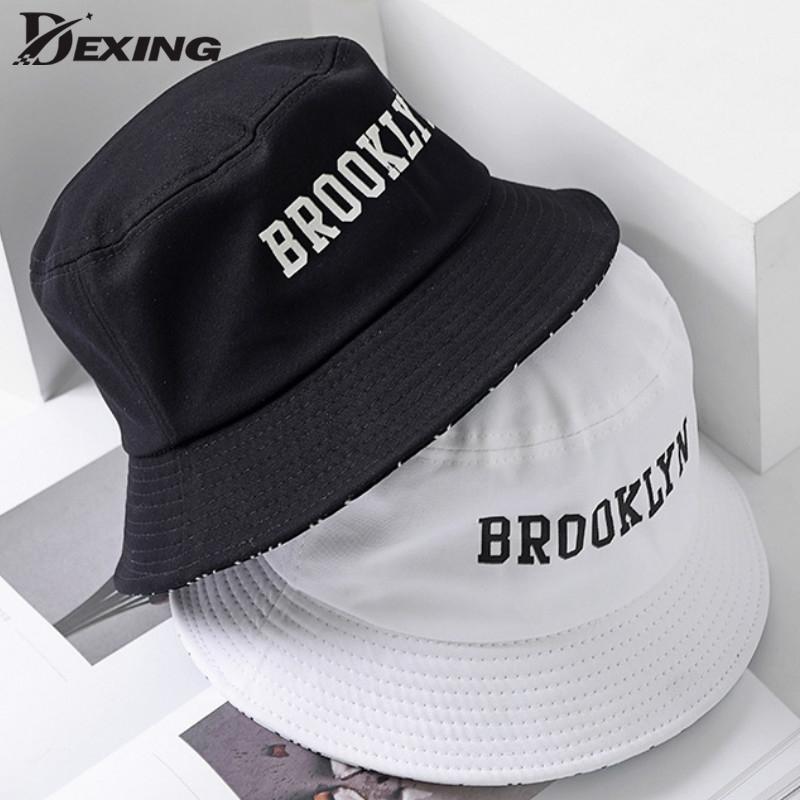 

Summer Letter Brooklyn Bucket Hat Sad Boy Fisherman Hat Outdoor Travel Fashion Sun Cap for Men Women Bob Panama big head, White