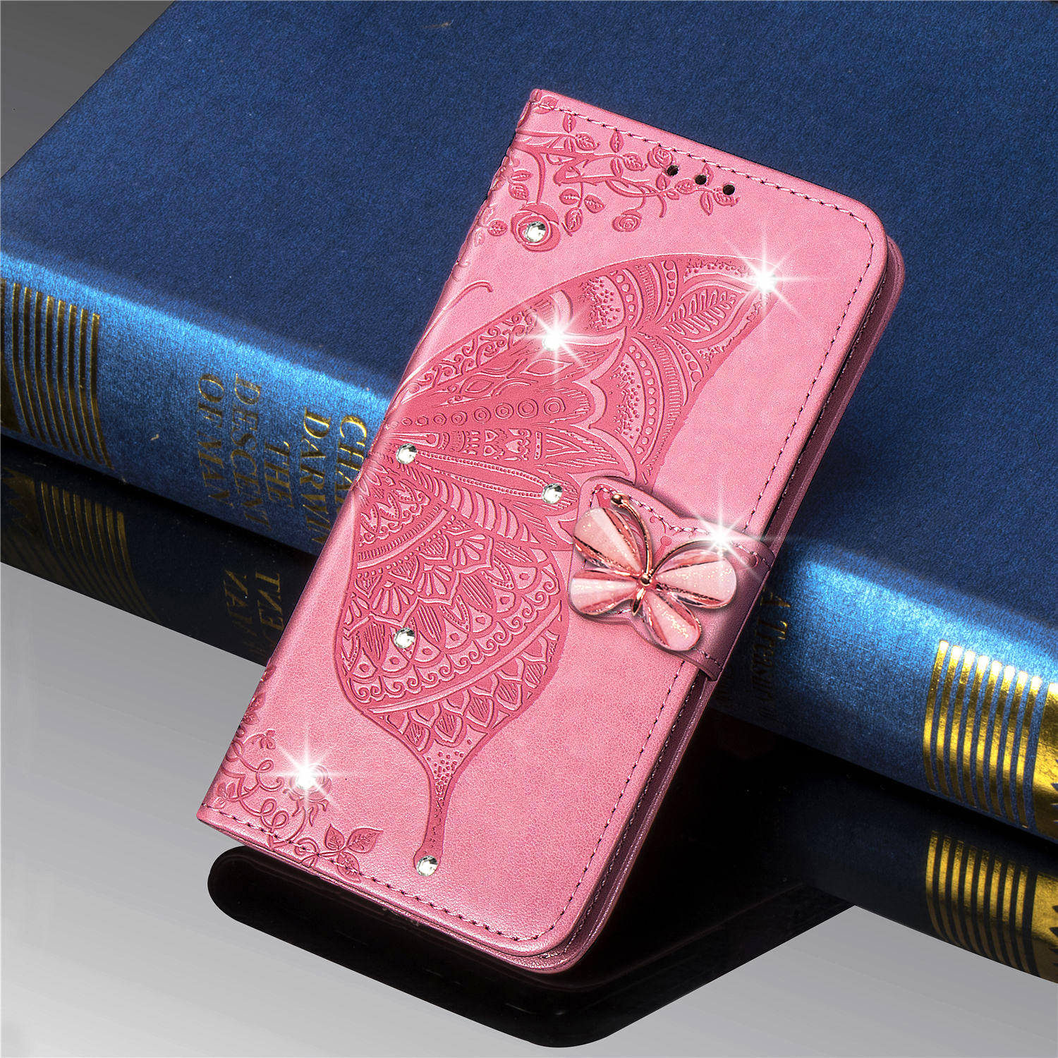 

Flip Book Leather Case For Samsung Galaxy M31 S A21S A10 A20 A40 A51 A71 A70 A7 J4 J6 S8 S9 S20 FE Phone wallet Butterfly cover, Rose gold