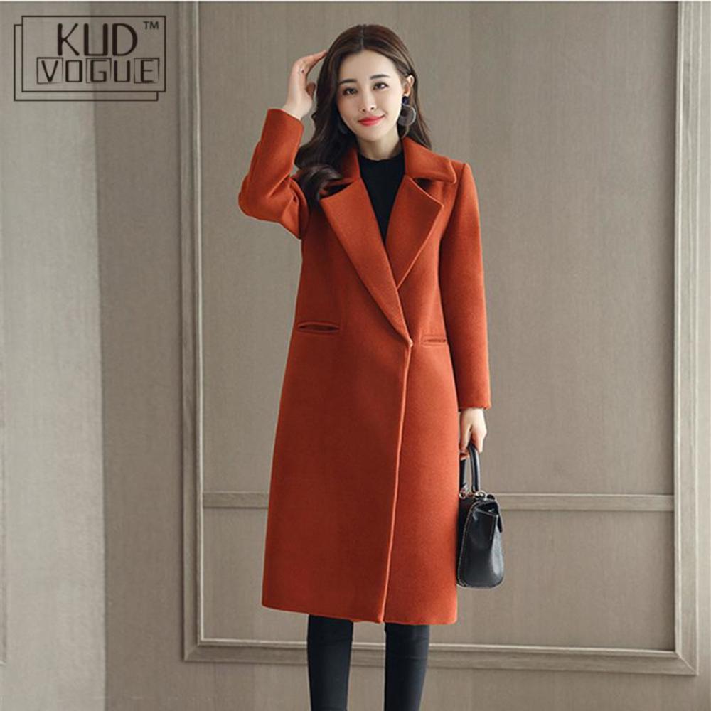 

Spring For Women Long Woolen Coat One Button Slim Type Female Autumn Thin Wool Coats Jacket Parka, Black