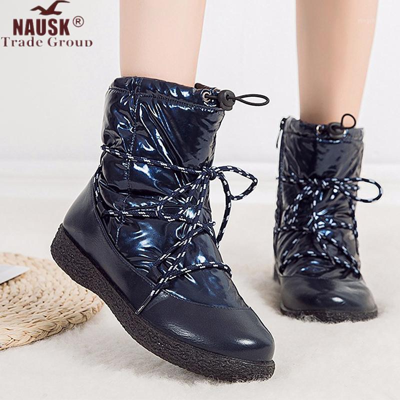 

Snow Boots Women Waterproof High Quality Warm Plush Winter Boots for Women Lace Up Non-slip Female Mid-calf Boot Big Size 41-431, Black