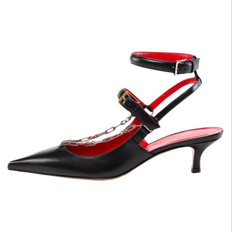 

2021 Spring Heels Fashion Sexy Stiletto Ladies Summer Chain Tip Sandals Black Heeled Women Shoes Btalon Femme 1up5