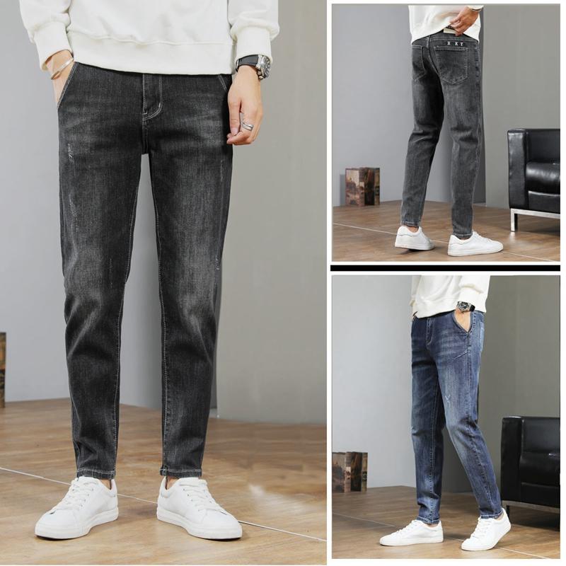 

Autumn Jeans Men's Stretch Slim Fit All-Match Long Cotton Buttons Casual Comfortable Trousers Denim Pants, 855 black