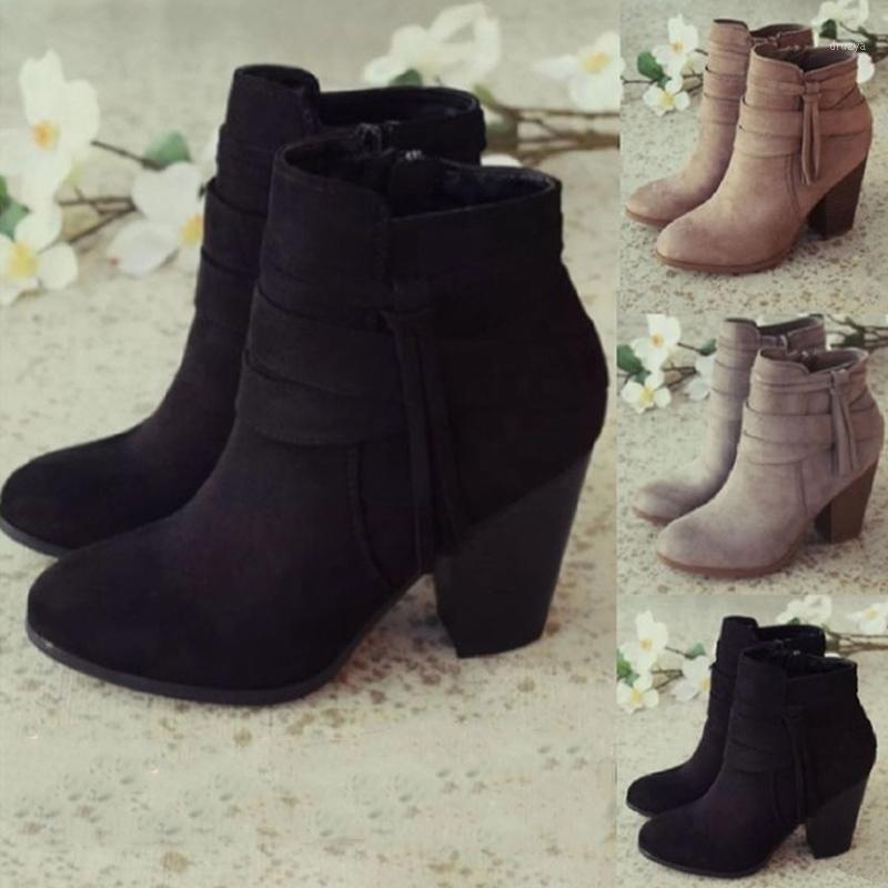 

Women Ankle Boots Winter 2020 Fashion Suede Leather Boots High Heel Ladies Shoes Ankle For Women Dropshipping1, Black