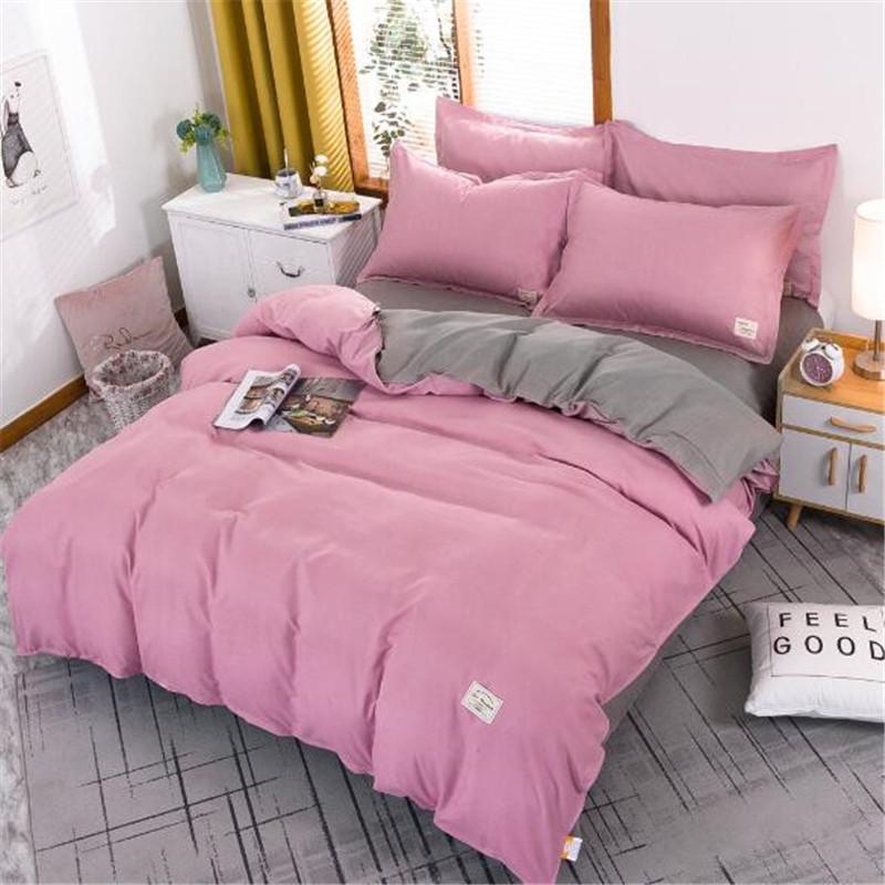 

Brief Bedding Set Polyester Four Seasons Solid Color Bed Cover Comfortable and Warm Home Bed Set Full Size Pink Grey, 01